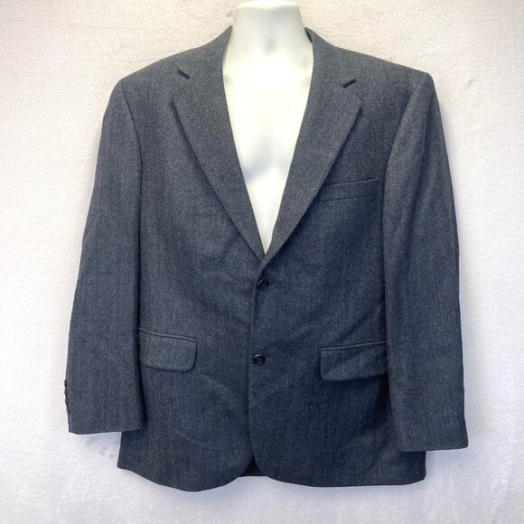 Lands' End 100% Lambswool Blazer Jacket Mens 42R Gray Herringbone Sport Coat EUC - Picture 1 of 16